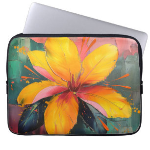 Funda Para Portátil Flor dorada: expresión floral abstracta vibrante
