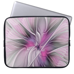 Funda Para Portátil Flor Floral Fractal Moderno Abstracto Flor Gris ro
