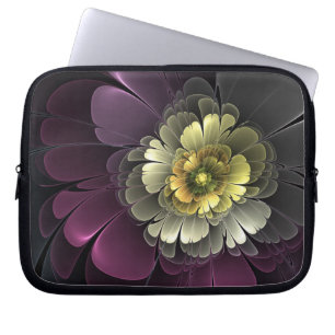 Funda Para Portátil Flor Fractal Gris Purpura Moderna Abstracta