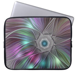 Funda Para Portátil Flor grande colorida Resumen arte fractal trippy