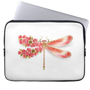 Funda Para Portátil Flor libélula con sakura de joyas