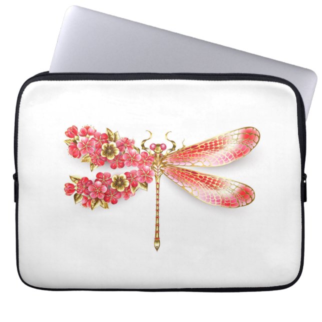 Funda Para Portátil Flor libélula con sakura de joyas (Frente)