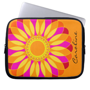 Funda Para Portátil Flor retra del naranja y del amarillo en el