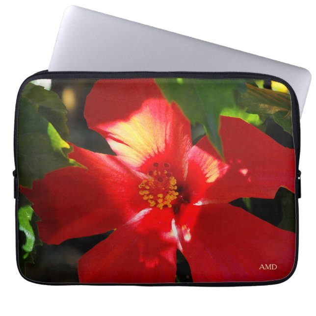 Funda Para Portátil Flor roja hibiscus en el sol (Frente)
