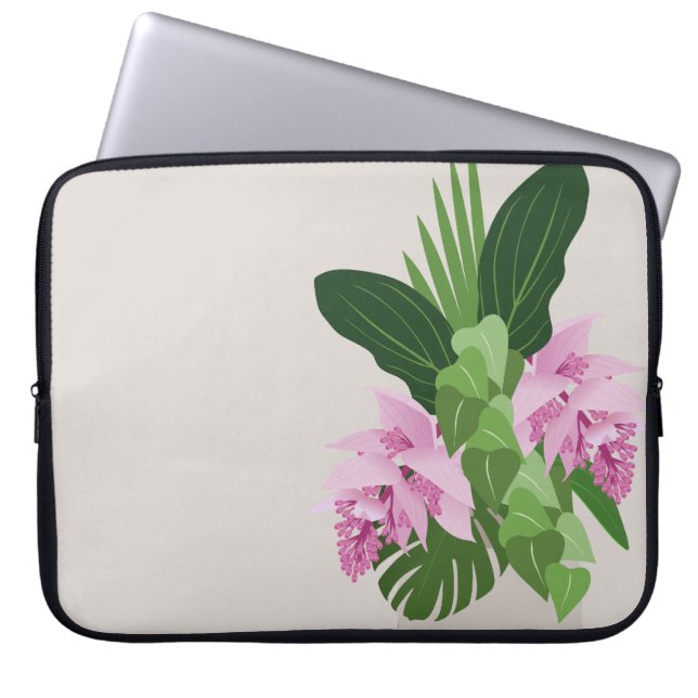 Funda Para Portátil Flor rosa de Medinilla Tropical en Base Beige (Frente)
