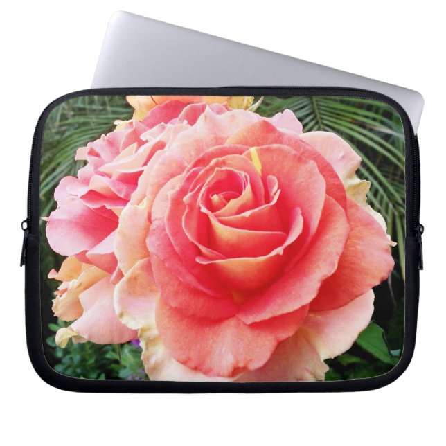 Funda Para Portátil Flor rosa rosa suave foto de cierre moderno negrit (Frente)