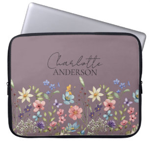 Funda Para Portátil Flor silvestre botánica Nombre personalizado Hazy