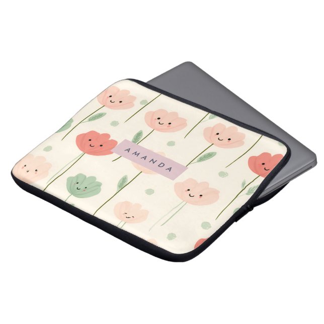 Funda Para Portátil Flor sonriente personalizada Cute Kawaii Pastel (Superior anverso)