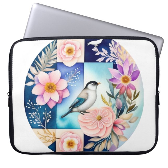 Funda Para Portátil Flor y Pájaro  (Frente)