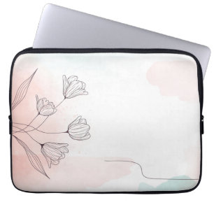 Funda Para Portátil Flora de acuarela rosa romántica