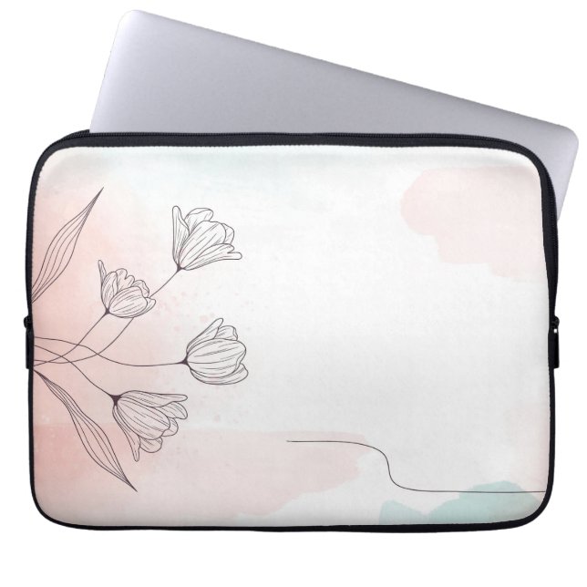 Funda Para Portátil Flora de acuarela rosa romántica (Frente)