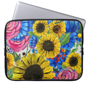 Funda Para Portátil Flora rosa amarilla azul sin soldadura