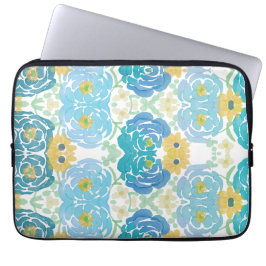 Funda Para Portátil Floral Acuarela Azul y Amarillo