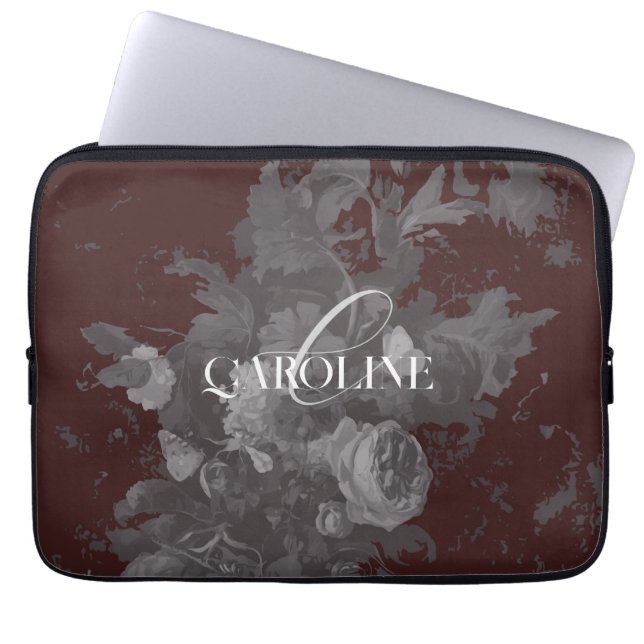 Funda Para Portátil Floral arbolada de Borgoña con vida elegante (Frente)