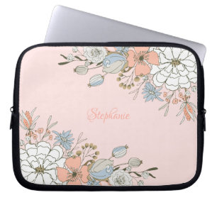 Funda Para Portátil Floral azul rosa Rubor personalizada