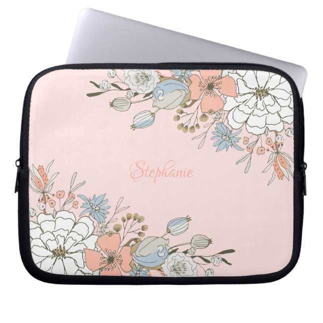 Funda Para Portátil Floral azul rosa Rubor personalizada (Frente)