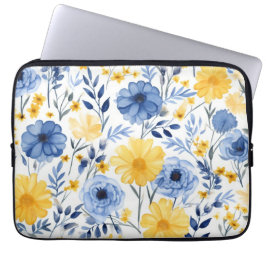 Funda Para Portátil Floral azul y amarilla
