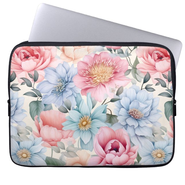 Funda Para Portátil Floral azul y rosa (Frente)
