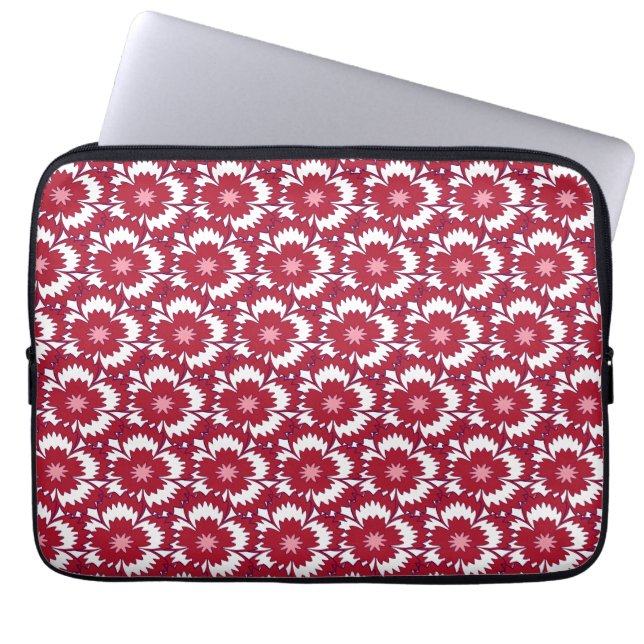 Funda Para Portátil Floral blanca y roja de época Dianthus Barbatus (Frente)