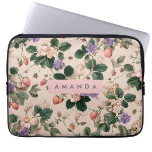 Funda Para Portátil Floral botánica de fresa veneciana personalizada
