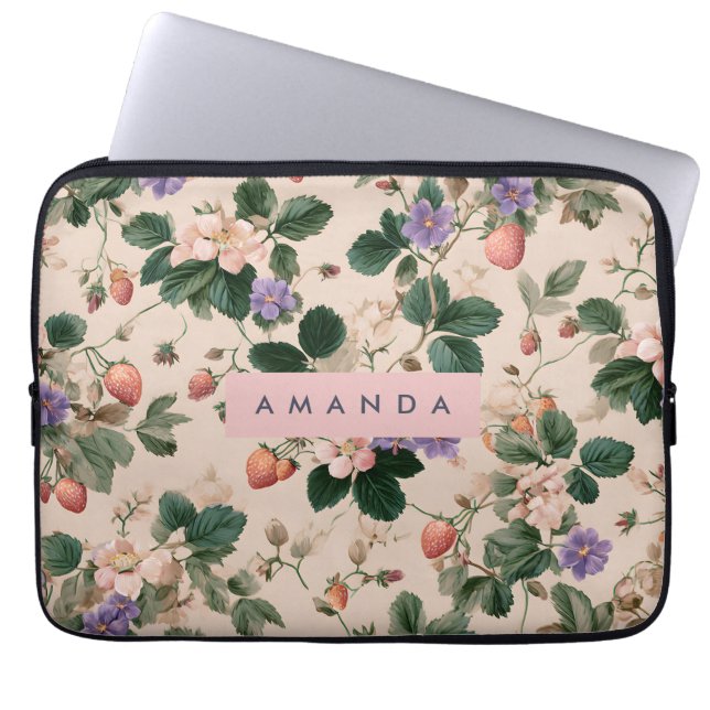 Funda Para Portátil Floral botánica de fresa veneciana personalizada (Frente)