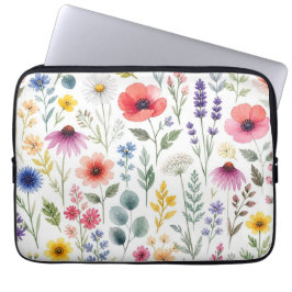 Funda Para Portátil Floral Botánico Pradera Acuarela Flor Silvestre