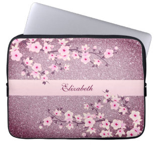 Funda Para Portátil Floral Cherry Blossom Mauve Bling Monogram 