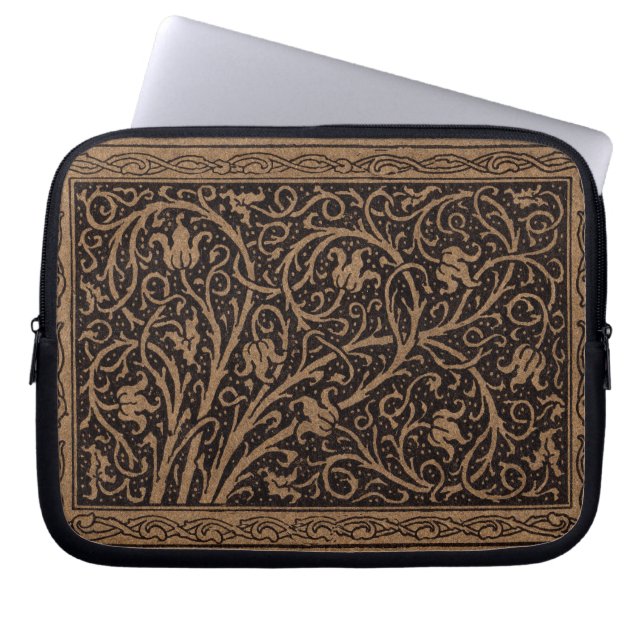 Funda Para Portátil Floral de cuero marrón Art Nouveau (Frente)