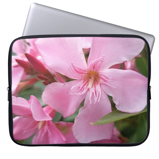 Funda para portátil floral de oleandro rosa (Frente)