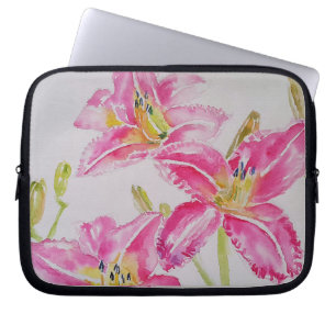 Funda Para Portátil Floral de pintura de color de agua de lirios rosad