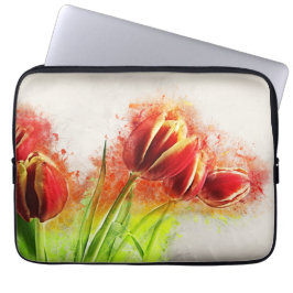 Funda Para Portátil Floral de tulipanes amarillos rojos de color de ag