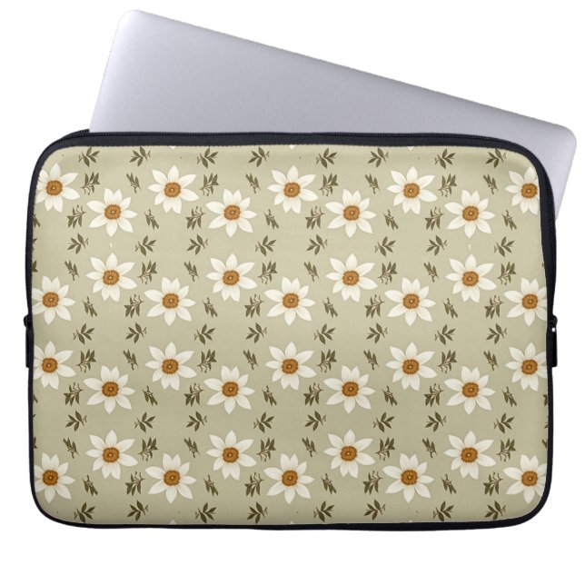 Funda Para Portátil Floral decorativa en blanco y beige (Frente)