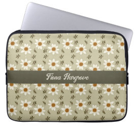 Funda Para Portátil Floral decorativa en blanco y beige personalizado