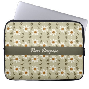 Funda Para Portátil Floral decorativa en blanco y beige personalizado