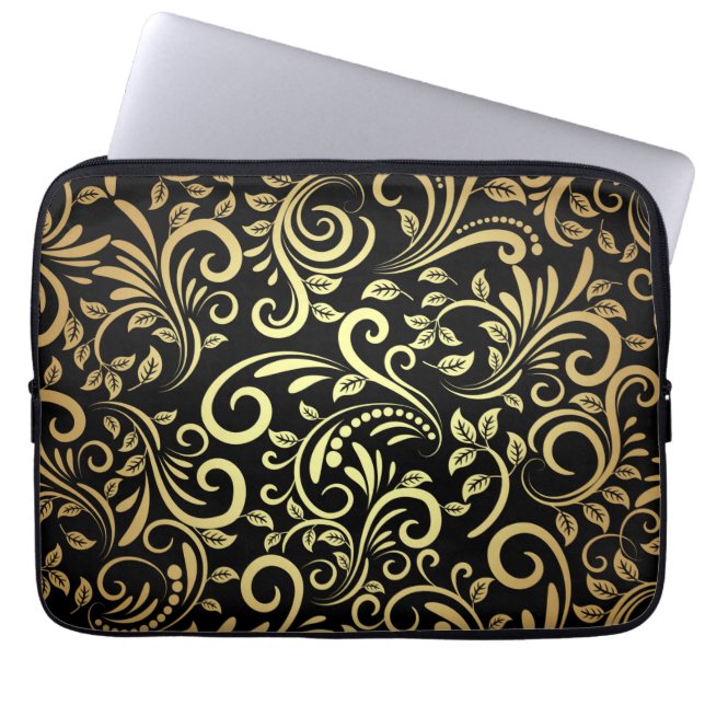 Funda Para Portátil floral dorada    (Frente)