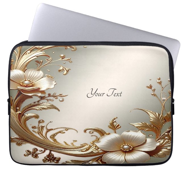 Funda para portátil floral dorada (Frente)