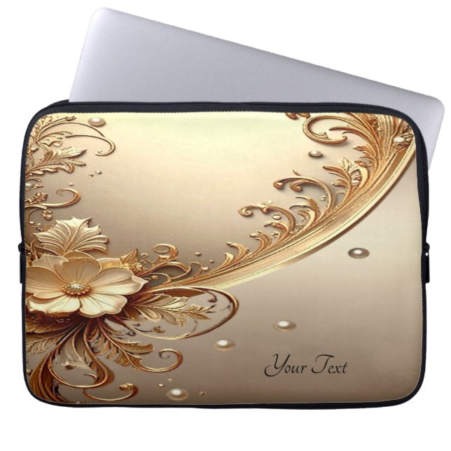 Funda para portátil floral dorada ornamentada (Frente)