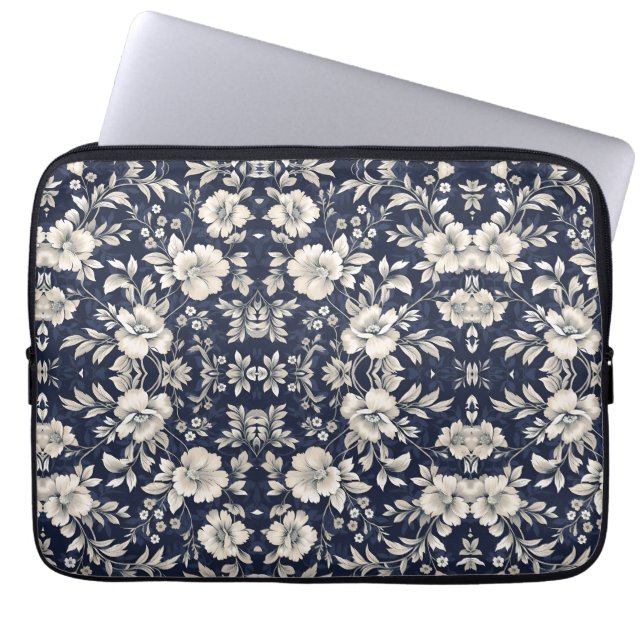 Funda Para Portátil Floral en azul (Frente)
