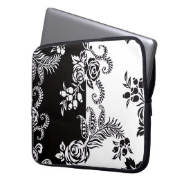 Funda para Portátil Floral en Blanco y Negro Moder