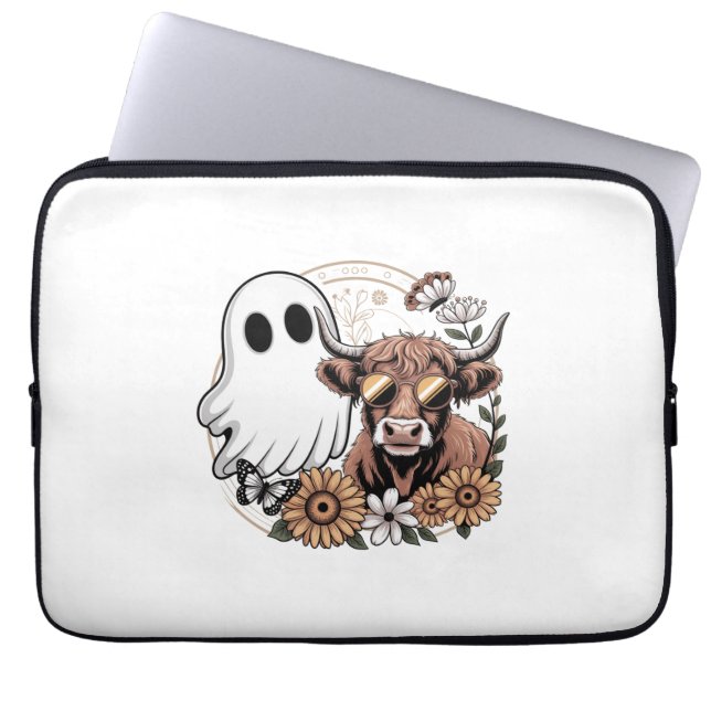 Funda Para Portátil Floral Fall Highland Cow Ghost (Frente)
