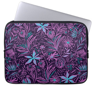 Funda Para Portátil Floral Girly rosa morado Verde azulado patrón negr