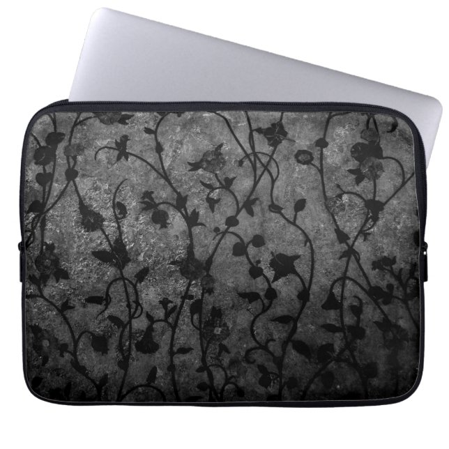 Funda Para Portátil Floral gótica negra y blanca (Frente)