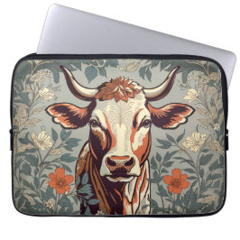 Funda Para Portátil Floral inspirada por William Morris, Vintage Cow
