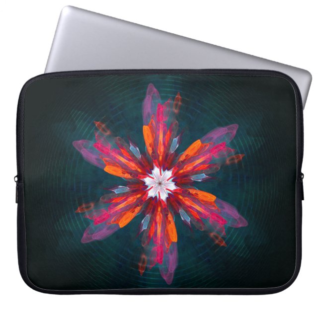 Funda Para Portátil Floral Mandala Flores Naranja Azul Rojo Resumen (Frente)