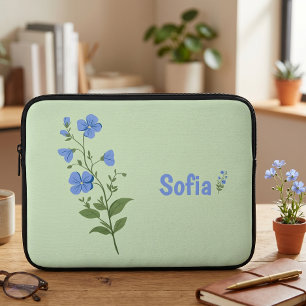 Funda Para Portátil Floral moderno elegante azul de margarita femenino
