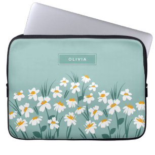 Funda Para Portátil Floral moderno margarita azul giratorio elegante