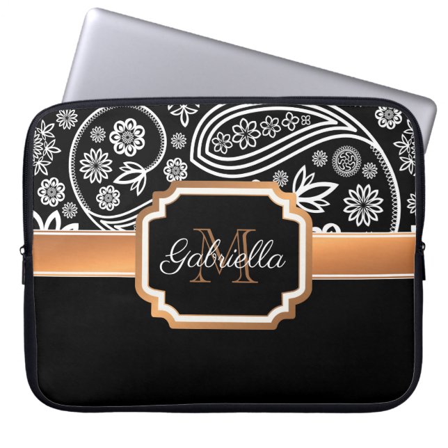 Funda Para Portátil Floral negra y dorada (Frente)