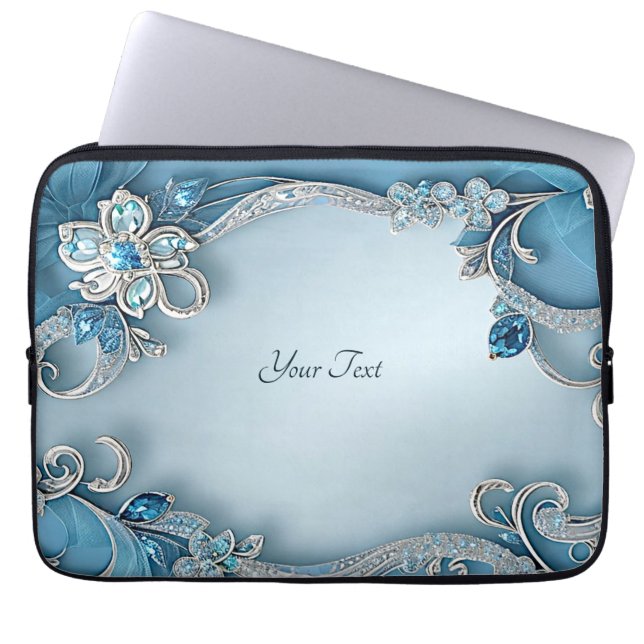 Funda para portátil floral ornamentada azul (Frente)