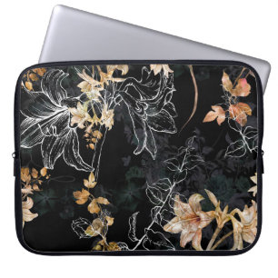 Funda Para Portátil Floral Oscura: Pintado Seamless de acuarela.