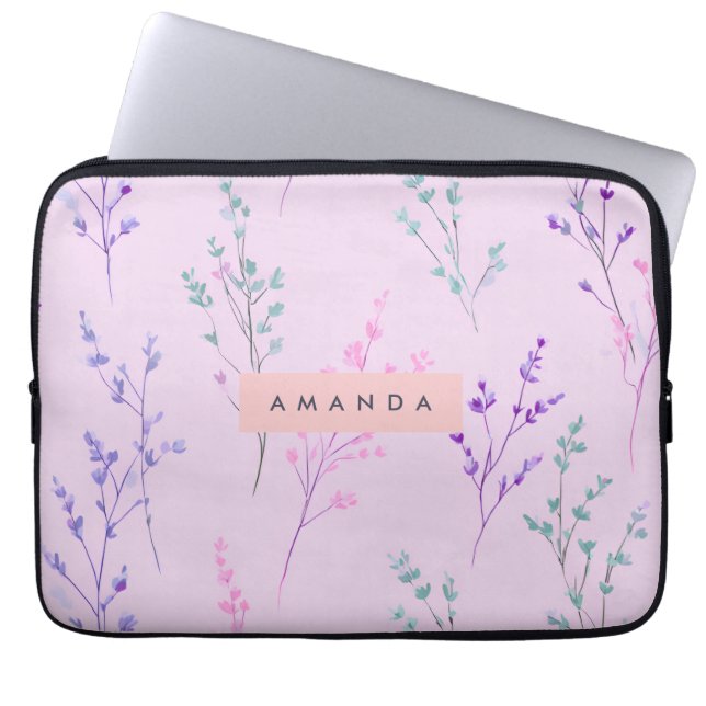 Funda Para Portátil Floral Pastel personalizada, elegante (Frente)